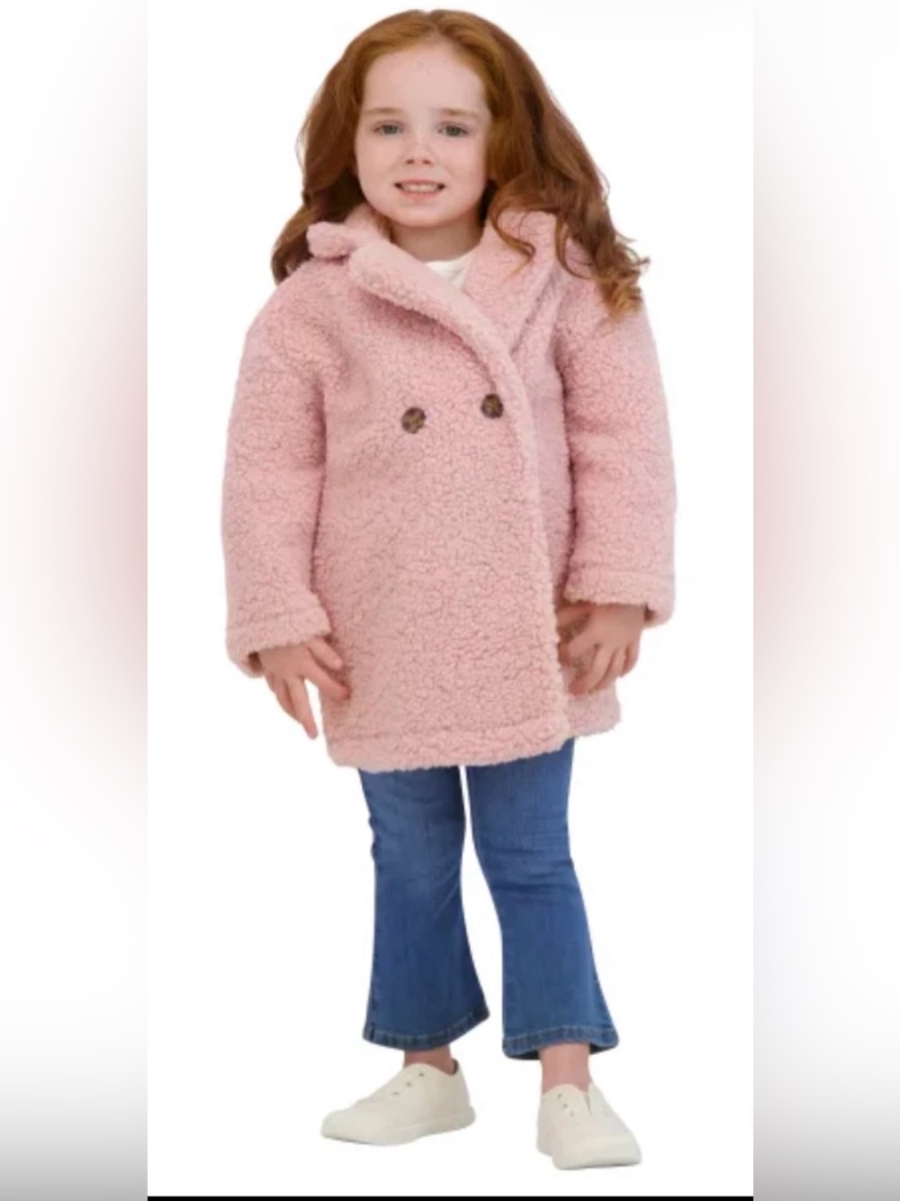 Biscotti Girls Pink Sherpa Double-Breasted Faux Shearling Teddy Coat 3T